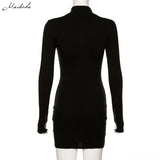 "Macheda Women's Elegant Autumn Winter Black Bodycon Dress - Turtleneck Slim Fit Ribbed Knitted Long Sleeve Mini Dress 2025" - Faith Affinity