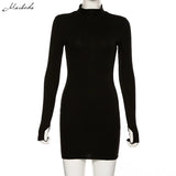 "Macheda Women's Elegant Autumn Winter Black Bodycon Dress - Turtleneck Slim Fit Ribbed Knitted Long Sleeve Mini Dress 2025" - Faith Affinity