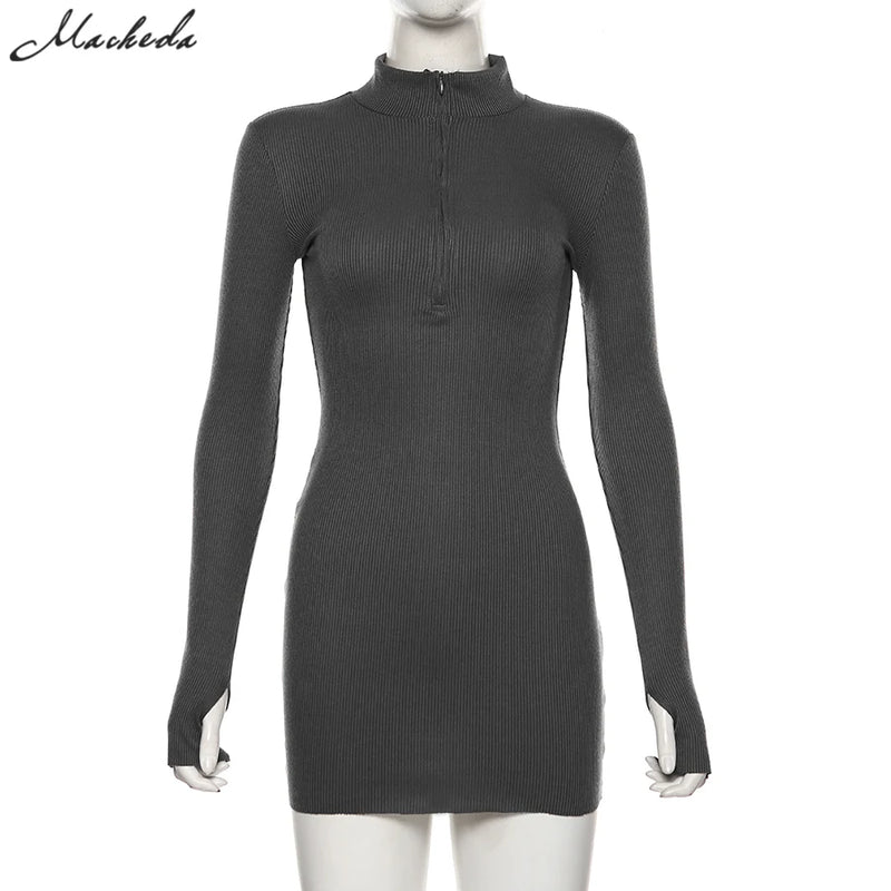 "Macheda Women's Elegant Autumn Winter Black Bodycon Dress - Turtleneck Slim Fit Ribbed Knitted Long Sleeve Mini Dress 2025" - Faith Affinity