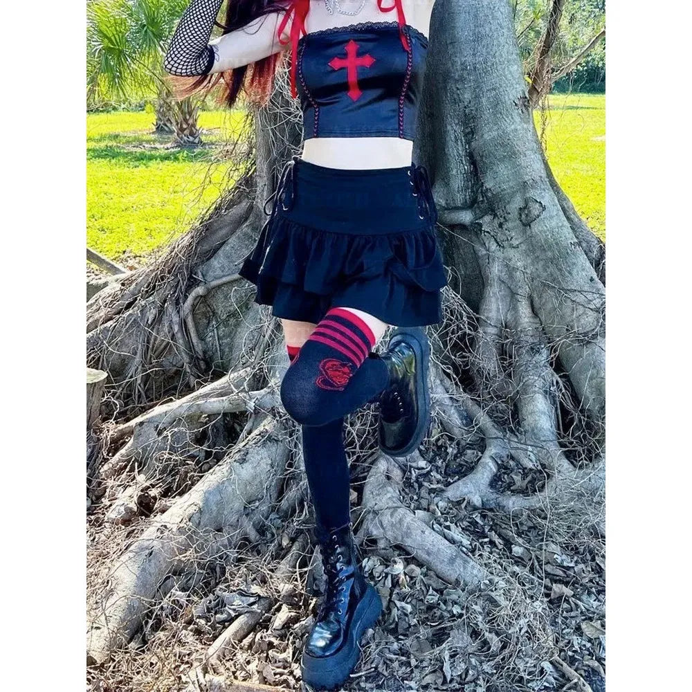 "Women’s Gothic Cake Skirt – High Waist Bandage Skirt for Dark Punk & Grunge Streetwear, Y2K Harajuku Clubwear" - Faith Affinity