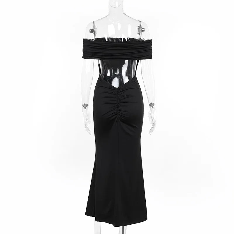 "Mozision Women's Strapless Backless Sexy Maxi Dress - Black Solid Off-Shoulder Sleeveless Bodycon Club Party Long Dress" - Faith Affinity