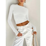 "Women's Long Sleeve Crew Neck Slim Fit Crop Top - Solid Fashion with Thumb Holes for Streetwear and Summer Outfits" - Faith Affinity