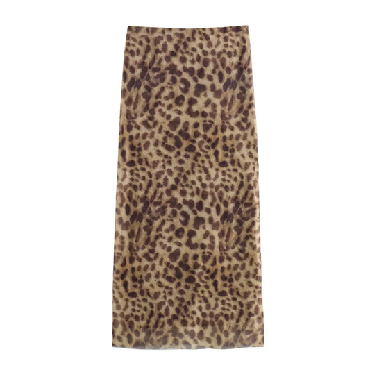 Women’s Leopard Print Tulle Midi Skirt - 2025 Summer High-Waist Elastic Long Skirt for Fashion Streetwear