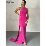 Hugcitar 2025 Women’s One-Shoulder Backless Ruched Maxi Dress - Sexy Adjustable Y2K Streetwear Festival Outfit - Faith Affinity