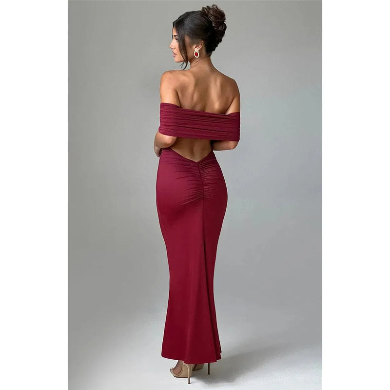 "Mozision Women's Strapless Backless Sexy Maxi Dress - Black Solid Off-Shoulder Sleeveless Bodycon Club Party Long Dress" - Faith Affinity