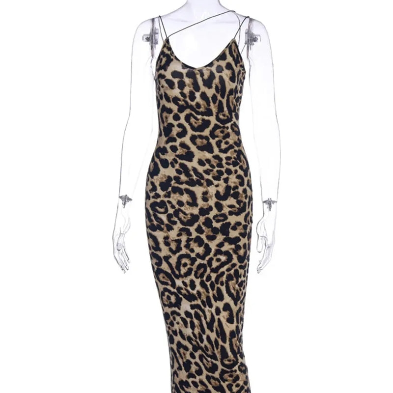 "2025 Women's Leopard Print Sleeveless V-Neck Midi Dress - Sexy Spring Streetwear Christmas Party Outfit, Fashionable Women’s Clothing" - Faith Affinity