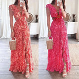 "2025 Women’s Summer Fashion Printed Deep V Dress - Sexy Waist-Exposed Pleated Maxi Outfit" - Faith Affinity