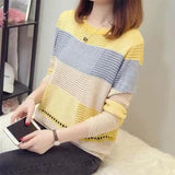 "WTEMPO Women’s Thin Hollow Knit Sweater - Long Sleeve Striped Loose Top for Spring and Autumn Fashion" - Faith Affinity