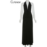 "Nibber Women's Elegant Long Dress - Solid Hipster Halter V-Neck Backless with Shirring & Side Split, High Street Vestidos" - Faith Affinity