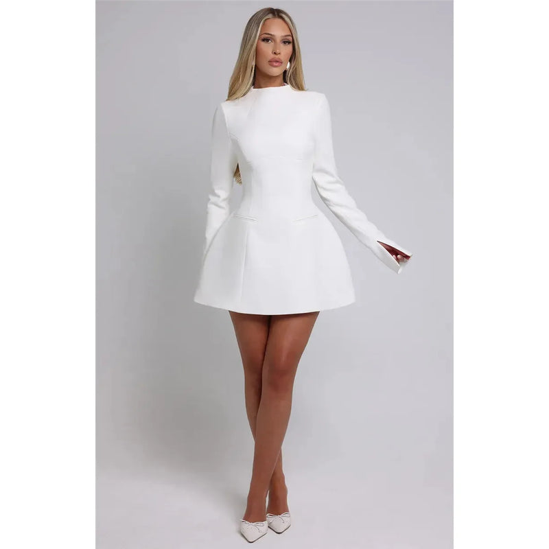 "Mozision Women's Long Sleeve Backless Sexy Mini Dress - Autumn Winter O Neck, High Waist A-Line, Club Party Elegant Dress" - Faith Affinity