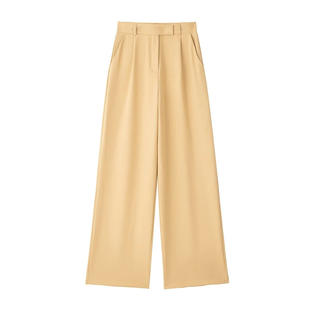 "TRAF Women's Vintage High Waist Wide Leg Pants with Front Darts & Pockets - Zipper Fly, Fashion Female Trousers"