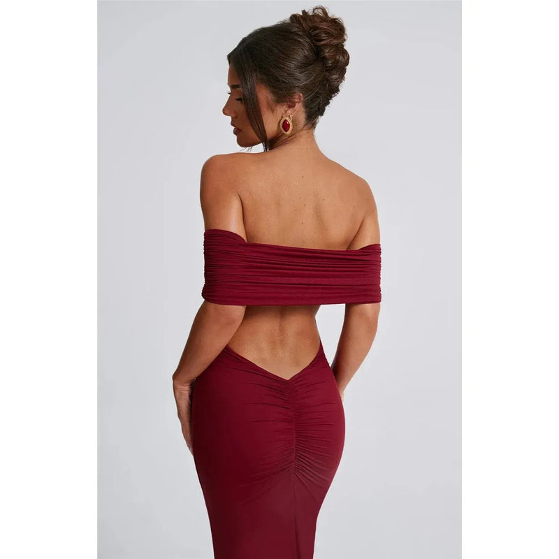 "Mozision Women's Strapless Backless Sexy Maxi Dress - Black Solid Off-Shoulder Sleeveless Bodycon Club Party Long Dress" - Faith Affinity