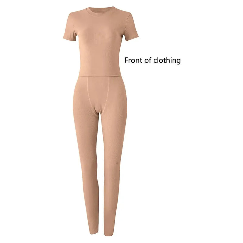 "Women's Lounge Wear Ribbed Casual 2-Piece Summer Shorts Set - Fashion Top & Elastic Leggings Outfits" - Faith Affinity