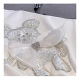 "Plus Size Women's T-Shirt – Shiny Bear Print with Bowknot, Diamond Inlay, Korean Fashion" - Faith Affinity