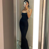 "2025 Summer Sexy Spaghetti Strap Maxi Dress for Women – Sleeveless Black Bodycon Trumpet Dress" - Faith Affinity