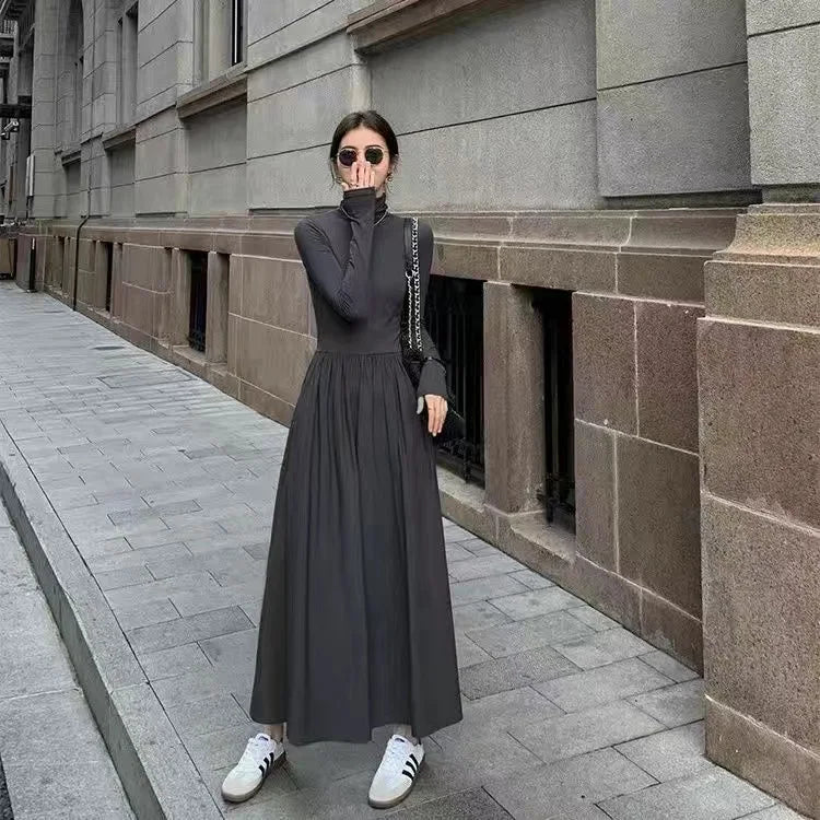 "Elegant French Style Black Hepburn Dress – Women's High-Grade Turtleneck Gray Dress for summer" - Faith Affinity