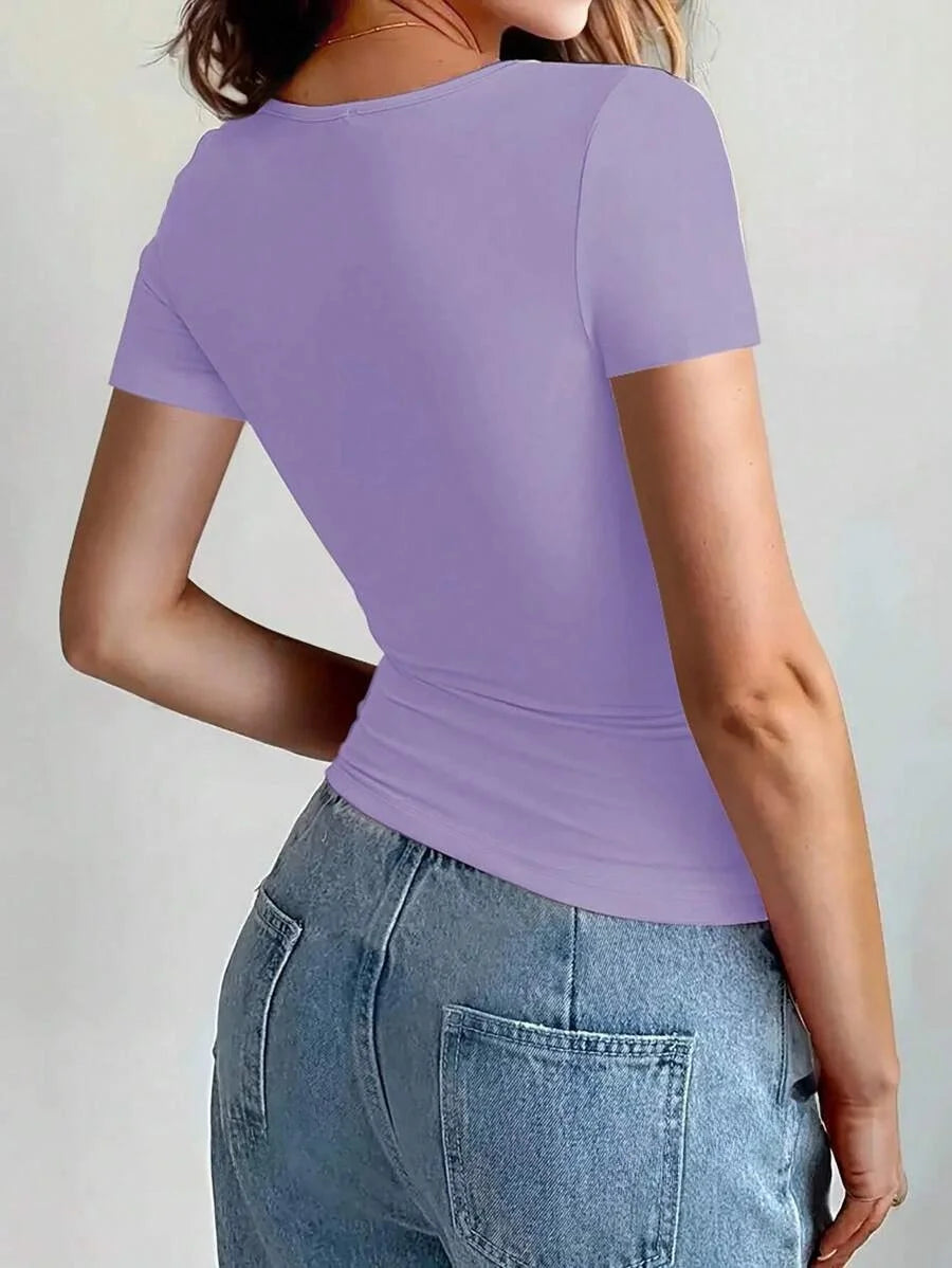 "Women's Scoop Neck Short Sleeve Crop Top - Slim Fit Summer T-Shirts, Cute Y2K Clothing 2025 Fashion"