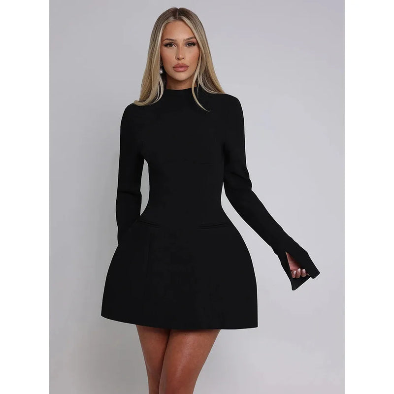 "Mozision Women's Long Sleeve Backless Sexy Mini Dress - Autumn Winter O Neck, High Waist A-Line, Club Party Elegant Dress" - Faith Affinity