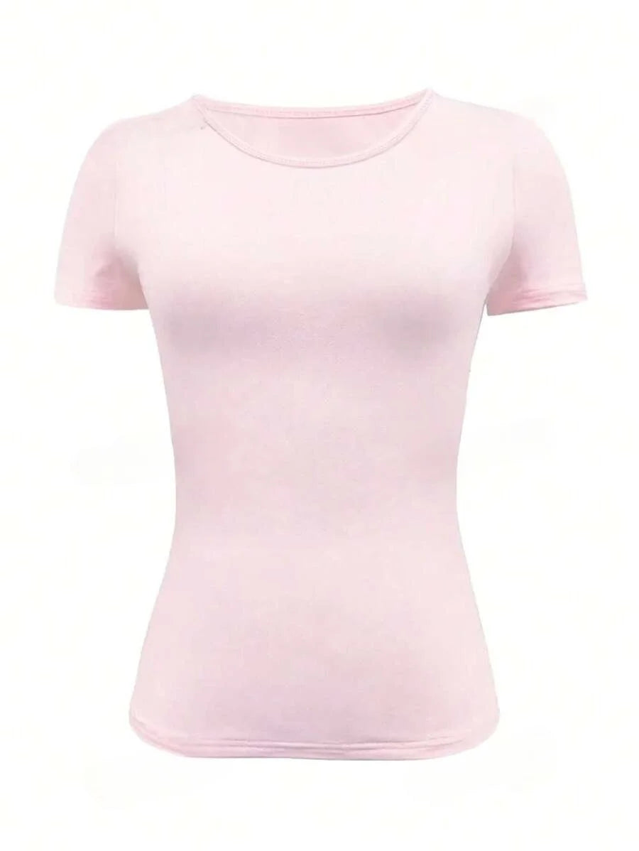 "Women's Scoop Neck Short Sleeve Crop Top - Slim Fit Summer T-Shirts, Cute Y2K Clothing 2025 Fashion"