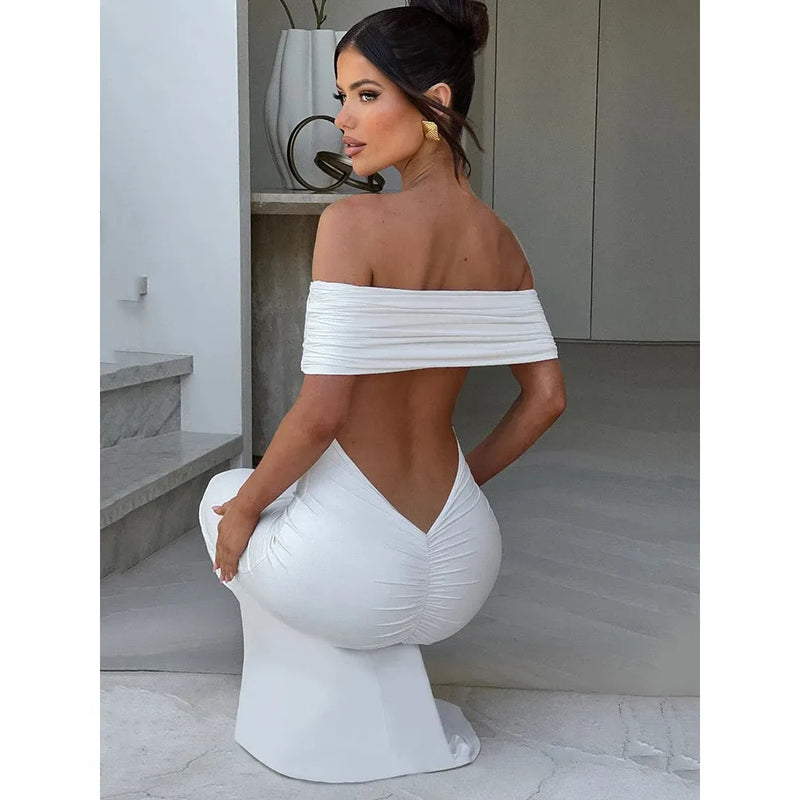 "Mozision Women's Strapless Backless Sexy Maxi Dress - Black Solid Off-Shoulder Sleeveless Bodycon Club Party Long Dress" - Faith Affinity