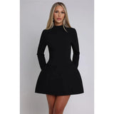 "Mozision Women's Long Sleeve Backless Sexy Mini Dress - Autumn Winter O Neck, High Waist A-Line, Club Party Elegant Dress" - Faith Affinity