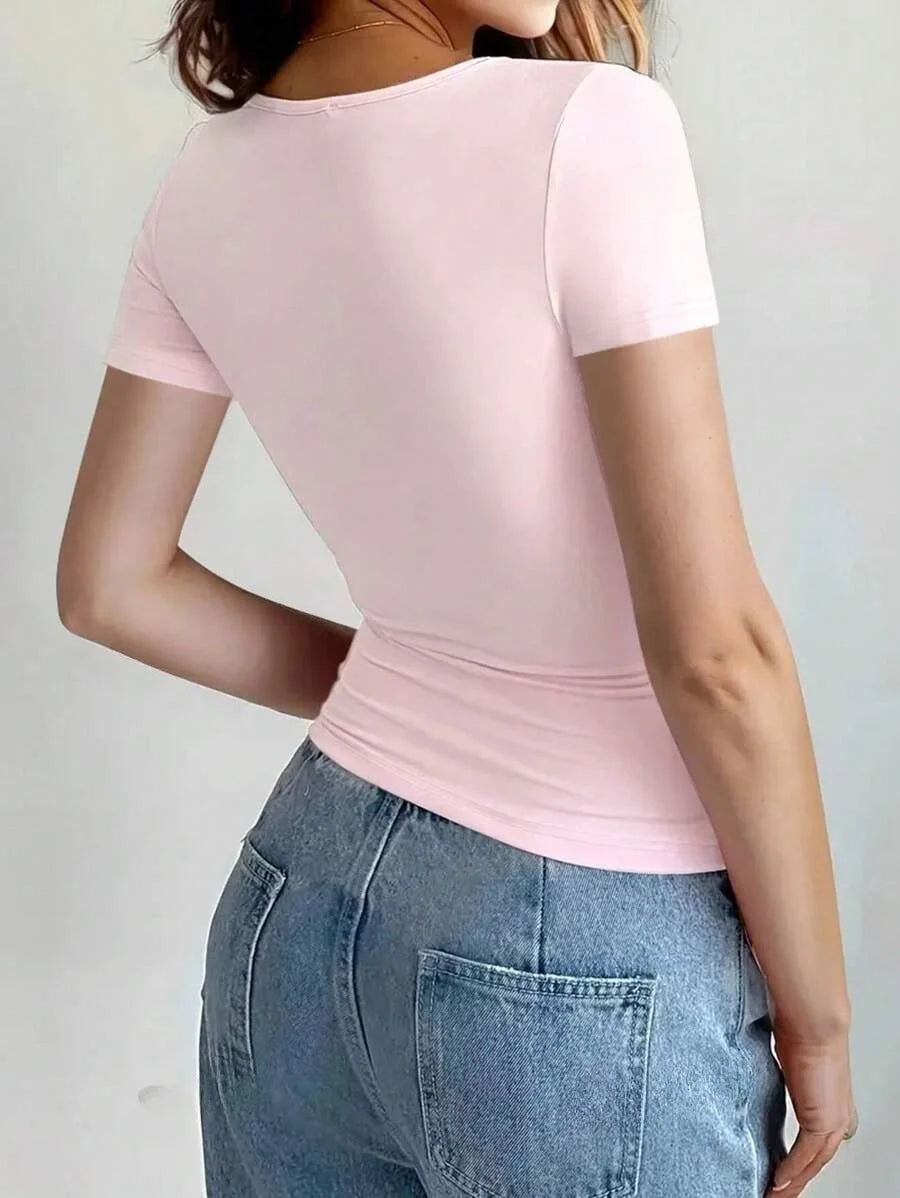 "Women's Scoop Neck Short Sleeve Crop Top - Slim Fit Summer T-Shirts, Cute Y2K Clothing 2025 Fashion"