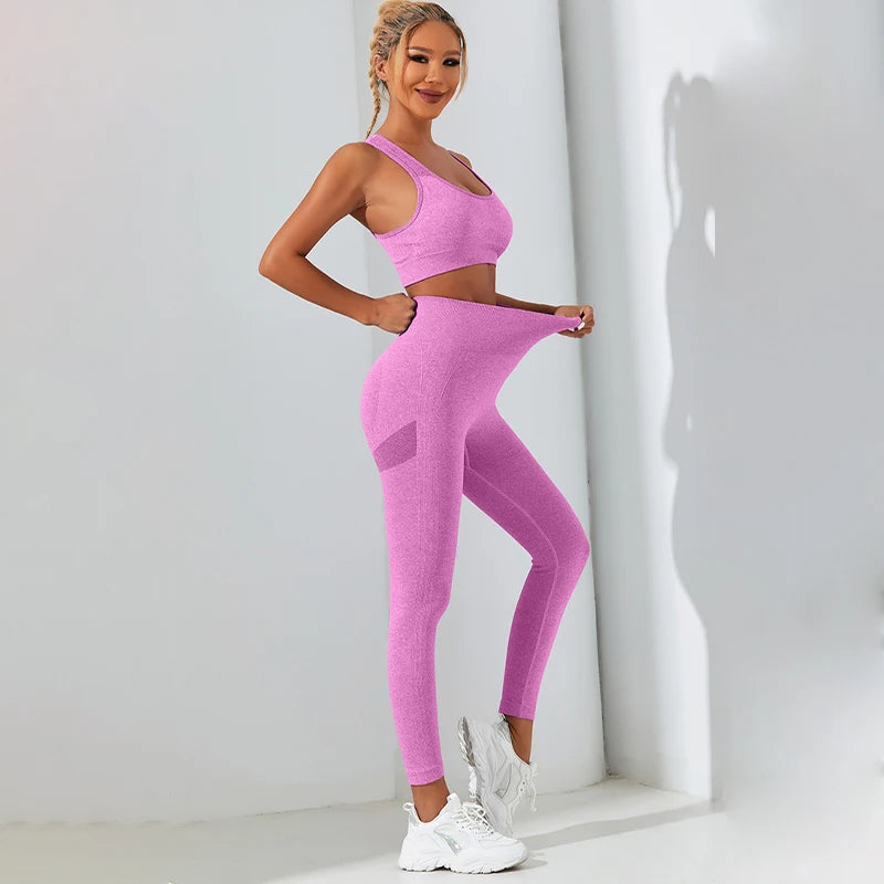 Women’s 2-Piece Yoga Set - Breathable Sports Bra & High-Waist Tight Pants Tracksuit for Fitness & Activewear