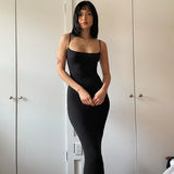 "2025 Summer Sexy Spaghetti Strap Maxi Dress for Women – Sleeveless Black Bodycon Trumpet Dress" - Faith Affinity