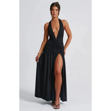 Mozision Women’s Halter Deep V-Neck Backless Maxi Dress - Sexy Sleeveless Thigh-High Split Elegant Long Dress - Faith Affinity