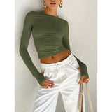 "Women's Long Sleeve Crew Neck Slim Fit Crop Top - Solid Fashion with Thumb Holes for Streetwear and Summer Outfits" - Faith Affinity