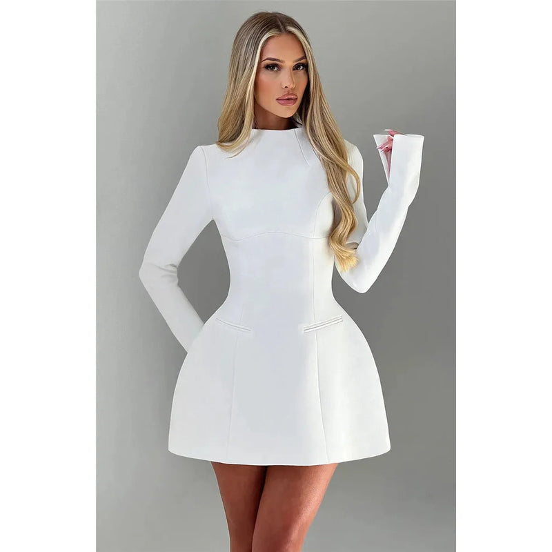 "Mozision Women's Long Sleeve Backless Sexy Mini Dress - Autumn Winter O Neck, High Waist A-Line, Club Party Elegant Dress" - Faith Affinity