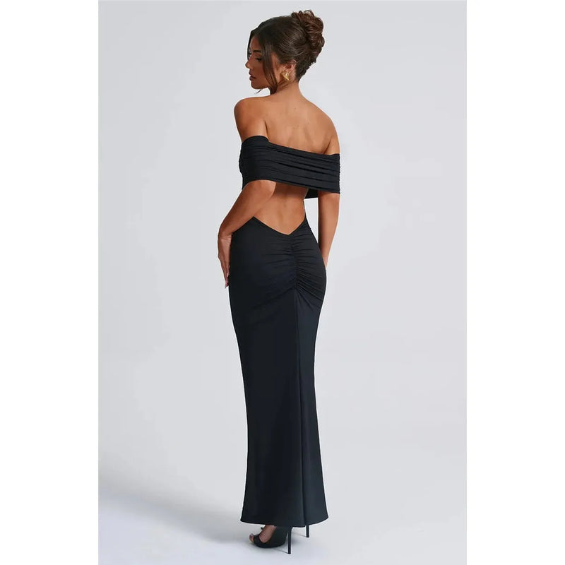 "Mozision Women's Strapless Backless Sexy Maxi Dress - Black Solid Off-Shoulder Sleeveless Bodycon Club Party Long Dress" - Faith Affinity