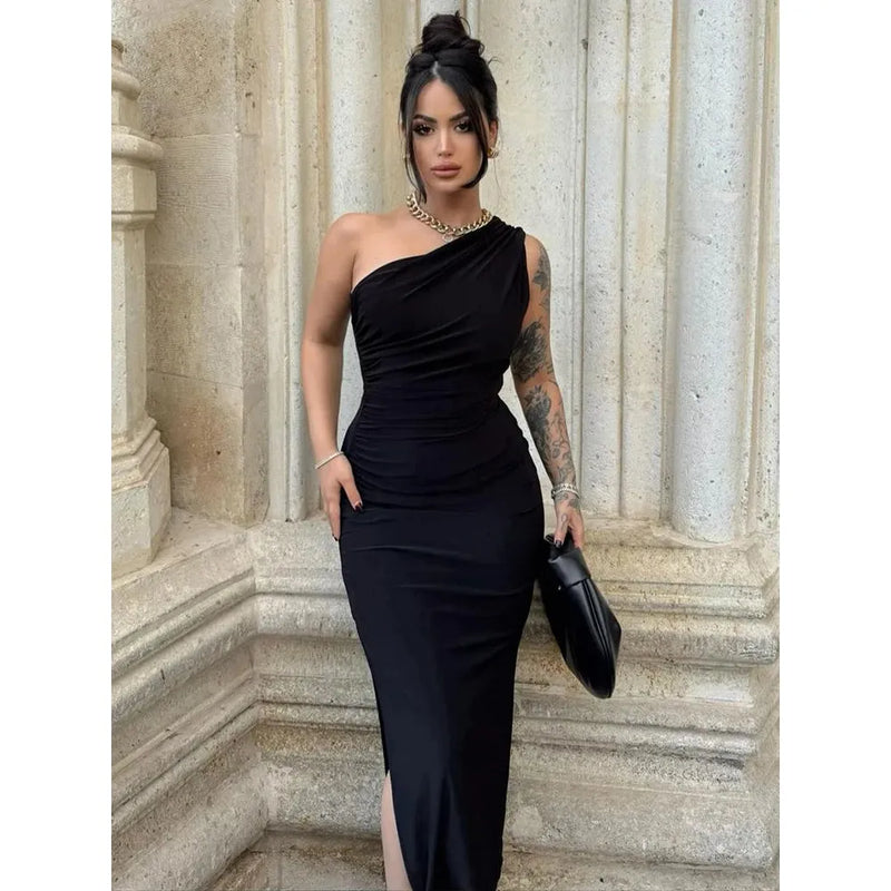 "Summer Black Maxi Dress for Women – Sexy Split Backless Sleeveless Slim Fit Party Dress, Elegant Clubwear" - Faith Affinity