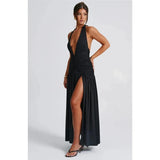 Mozision Women’s Halter Deep V-Neck Backless Maxi Dress - Sexy Sleeveless Thigh-High Split Elegant Long Dress - Faith Affinity