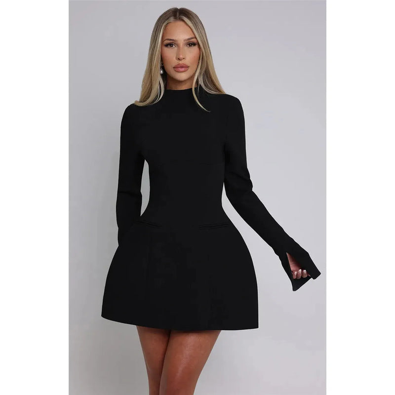 "Mozision Women's Long Sleeve Backless Sexy Mini Dress - Autumn Winter O Neck, High Waist A-Line, Club Party Elegant Dress" - Faith Affinity