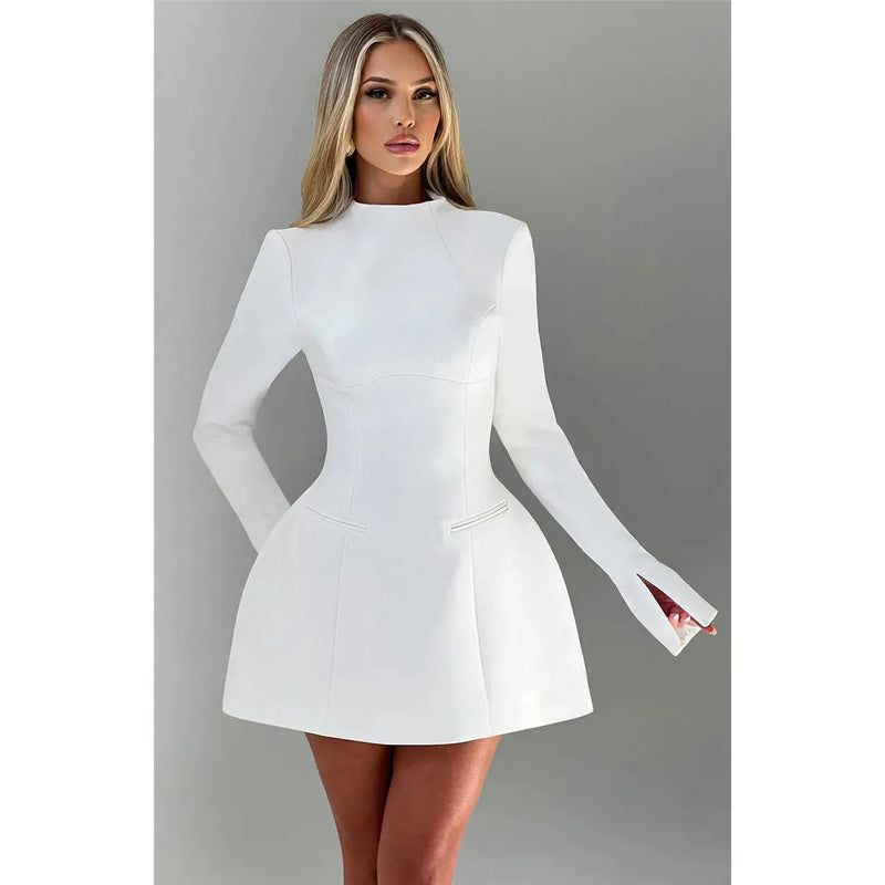 "Mozision Women's Long Sleeve Backless Sexy Mini Dress - Autumn Winter O Neck, High Waist A-Line, Club Party Elegant Dress" - Faith Affinity