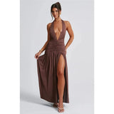 Mozision Women’s Halter Deep V-Neck Backless Maxi Dress - Sexy Sleeveless Thigh-High Split Elegant Long Dress - Faith Affinity