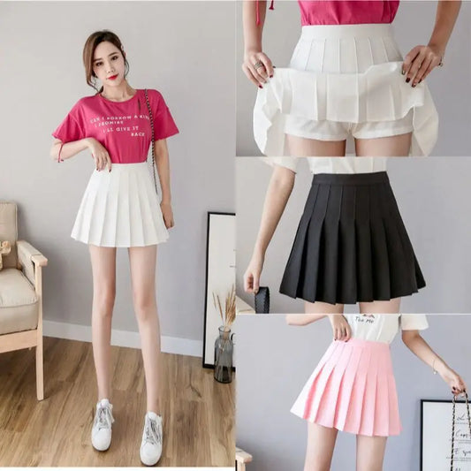 "Women's High Waist Pleated Mini Skirt - 2025 Summer Japanese School Kawaii Pink Plaid Harajuku Fashion"