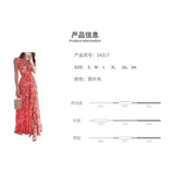 "2025 Women’s Summer Fashion Printed Deep V Dress - Sexy Waist-Exposed Pleated Maxi Outfit" - Faith Affinity