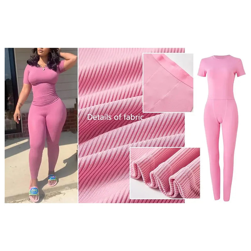 "Women's Lounge Wear Ribbed Casual 2-Piece Summer Shorts Set - Fashion Top & Elastic Leggings Outfits" - Faith Affinity