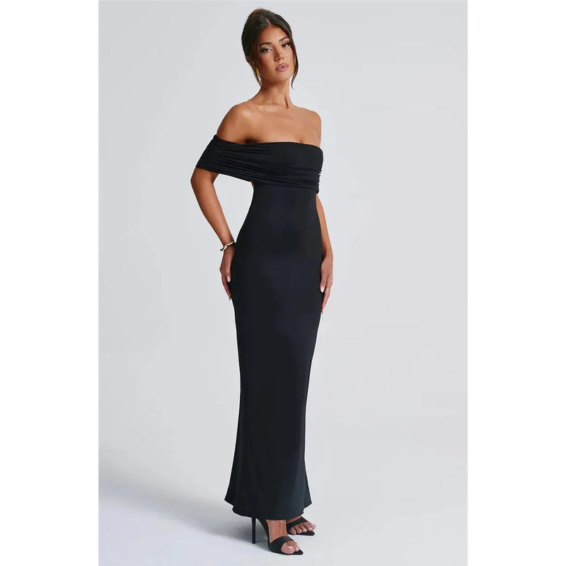 "Mozision Women's Strapless Backless Sexy Maxi Dress - Black Solid Off-Shoulder Sleeveless Bodycon Club Party Long Dress" - Faith Affinity