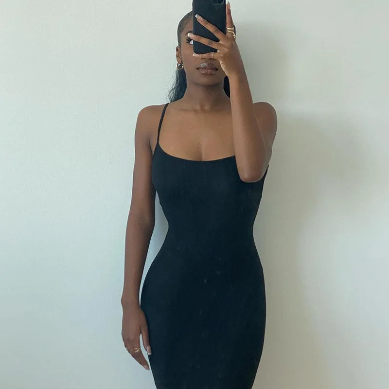 "2025 Summer Sexy Spaghetti Strap Maxi Dress for Women – Sleeveless Black Bodycon Trumpet Dress" - Faith Affinity