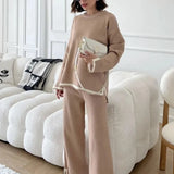 "Elegant Women’s 2-Piece Set - O-Neck Pullover Sweater and Wide-Leg Pants, Autumn Solid Color Casual Fashion Outfit" - Faith Affinity