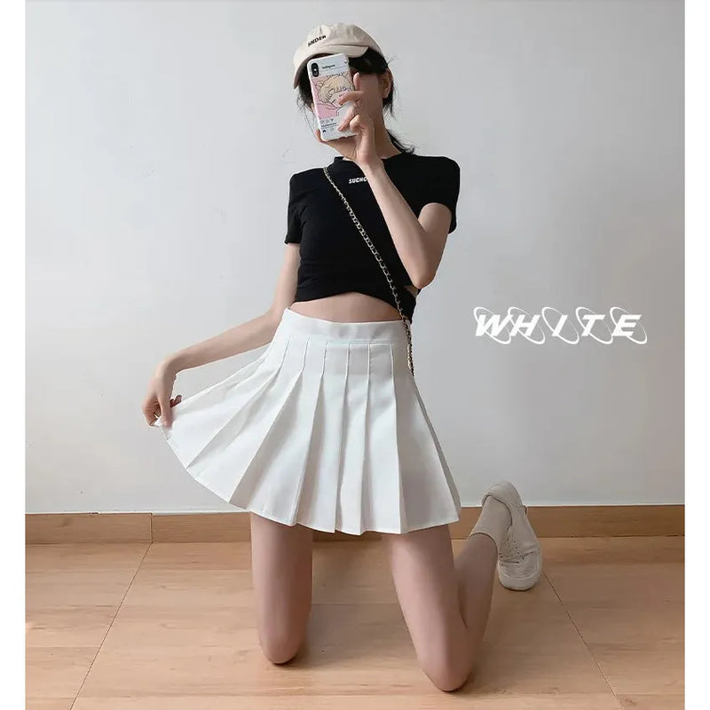 "Women's High Waist Pleated Mini Skirt - 2025 Summer Japanese School Kawaii Pink Plaid Harajuku Fashion" - Faith Affinity