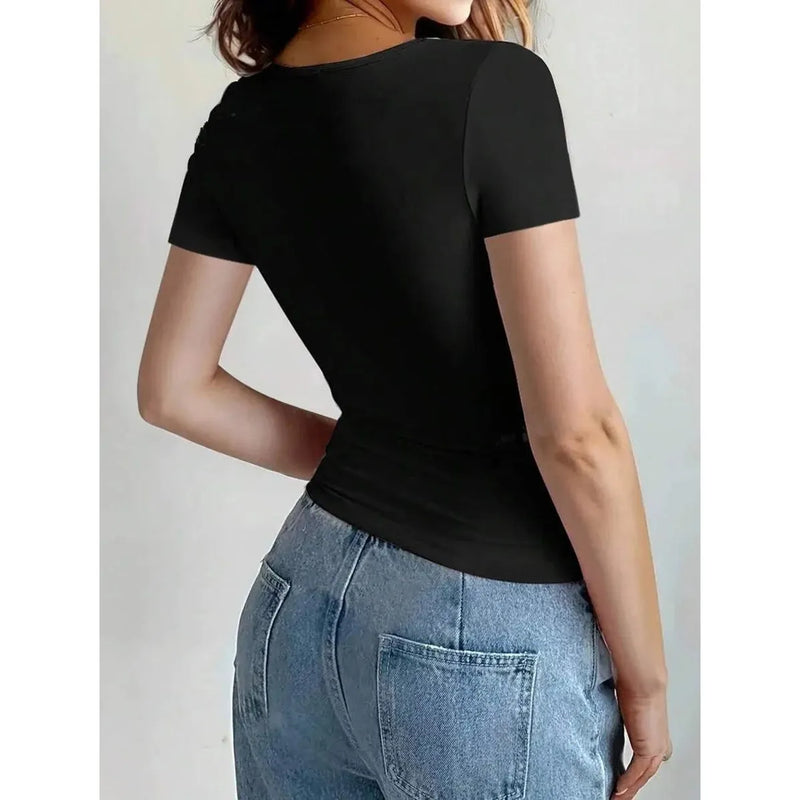 "Women's Scoop Neck Short Sleeve Crop Top - Slim Fit Summer T-Shirts, Cute Y2K Clothing 2025 Fashion" - Faith Affinity