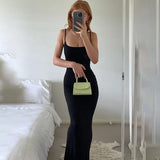 "2025 Summer Sexy Spaghetti Strap Maxi Dress for Women – Sleeveless Black Bodycon Trumpet Dress" - Faith Affinity