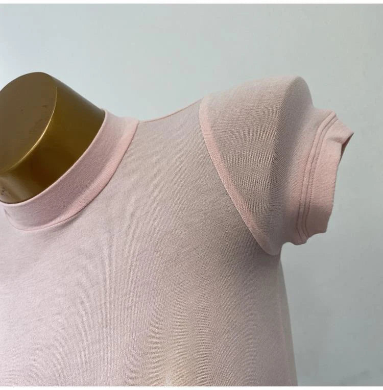 "Women's Half-High Collar Slim Fit T-Shirt - Korean Transparent Short Sleeve Elastic Solid Bottoming Shirt, Sexy Fashion Top"