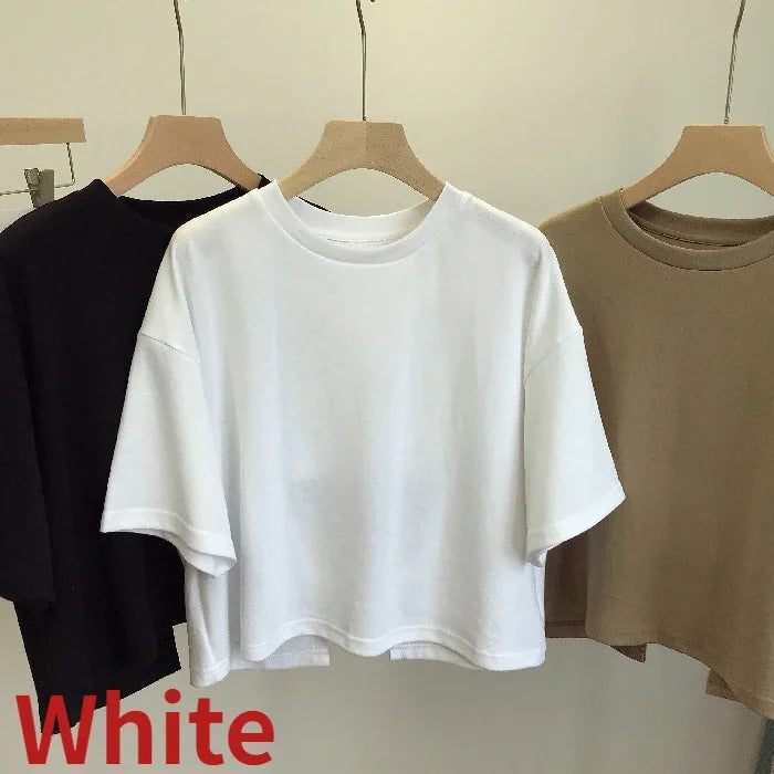 "Women's Backless Summer Crop Top - 2023 Korean Casual Loose Fit Round Neck Short-Sleeved T-Shirt for Sweet and Spicy Style" - Faith Affinity