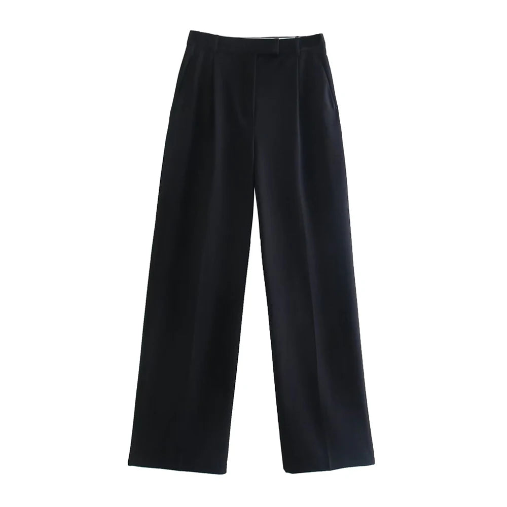 "TRAF Women's Vintage High Waist Wide Leg Pants with Front Darts & Pockets - Zipper Fly, Fashion Female Trousers"