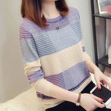 "WTEMPO Women’s Thin Hollow Knit Sweater - Long Sleeve Striped Loose Top for Spring and Autumn Fashion" - Faith Affinity